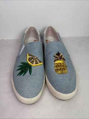 Sam Edelman Womens Evelina Pineapple Sequin Slip On Denim Sneakers Blue Size 9M
